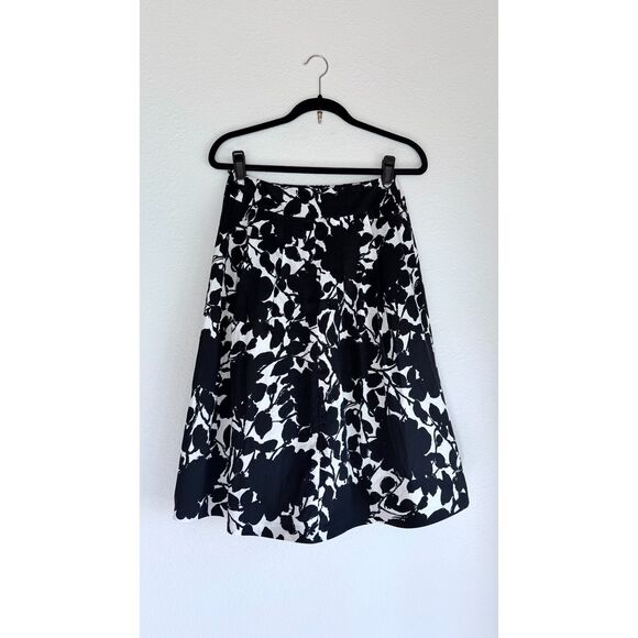 VGUC Lafayette 148 Cotton Floral Print A-Line Pleat Skirt in Black & White Sz 6 - Picture 3 of 9